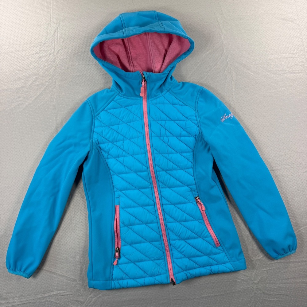 Snozu Girls Blue Quilted Fleece Lined Hooded Softshell Jacket sz M Medium 10/12